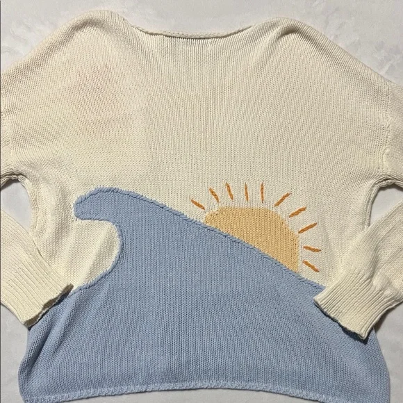Vintage Havana beach sweater oversized slouchy embroidered waves sunset - Picture 10 of 11